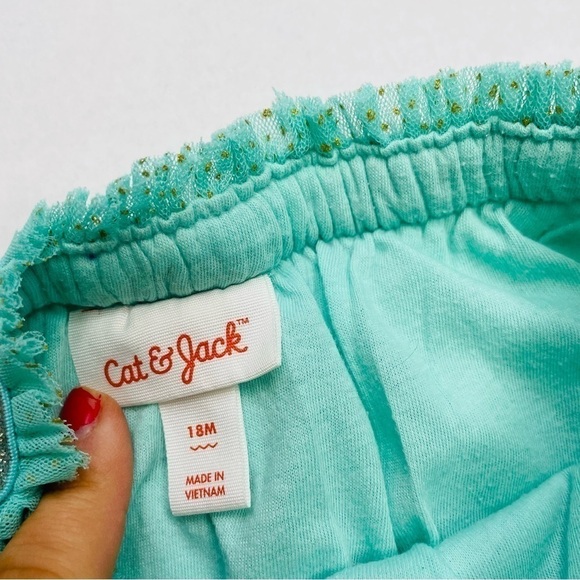 Cat & Jack Tutu Skirt Mint & Gold Dot Gold Bow - Picture 3 of 5